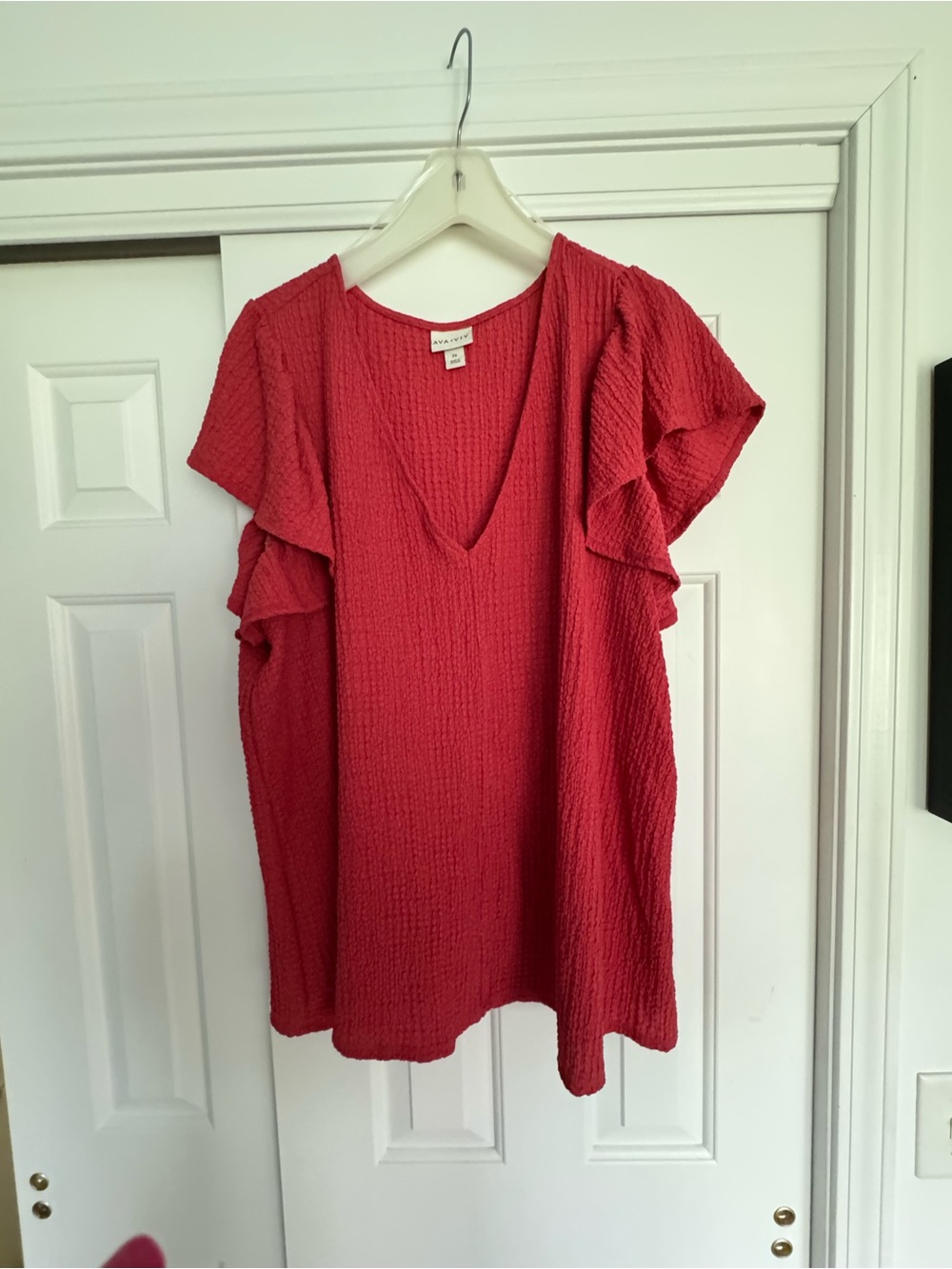 Ava & Viv Coral Red Flutter Sleeve Tunic Top